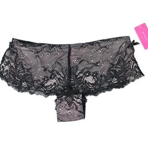BLUSH Double Dare Black Sheer Lace Hipster Panties Underwear Women's Small New